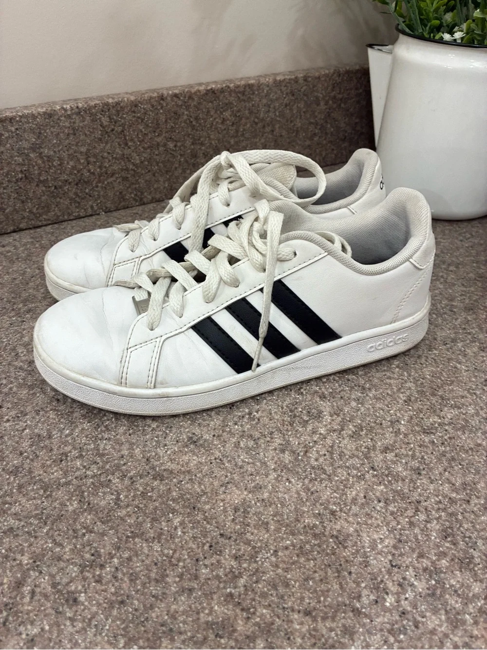adidas Kids White Sneakers with Black Stripes Unisex